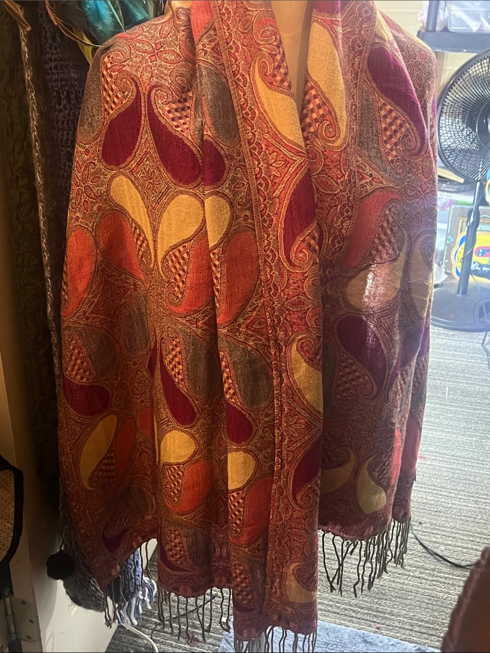 pashmina Paisley Pashmina Wrap in Burgundy, Gold, Rust, and Gray